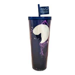 Starbucks Black Cat Moon Spider Web Glow in the Dark Glitter Halloween Tumbler